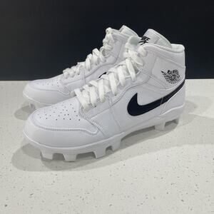 Nike Air Jordan 1 Mid Men's 9 White Black Baseball Cleats AV5354-101